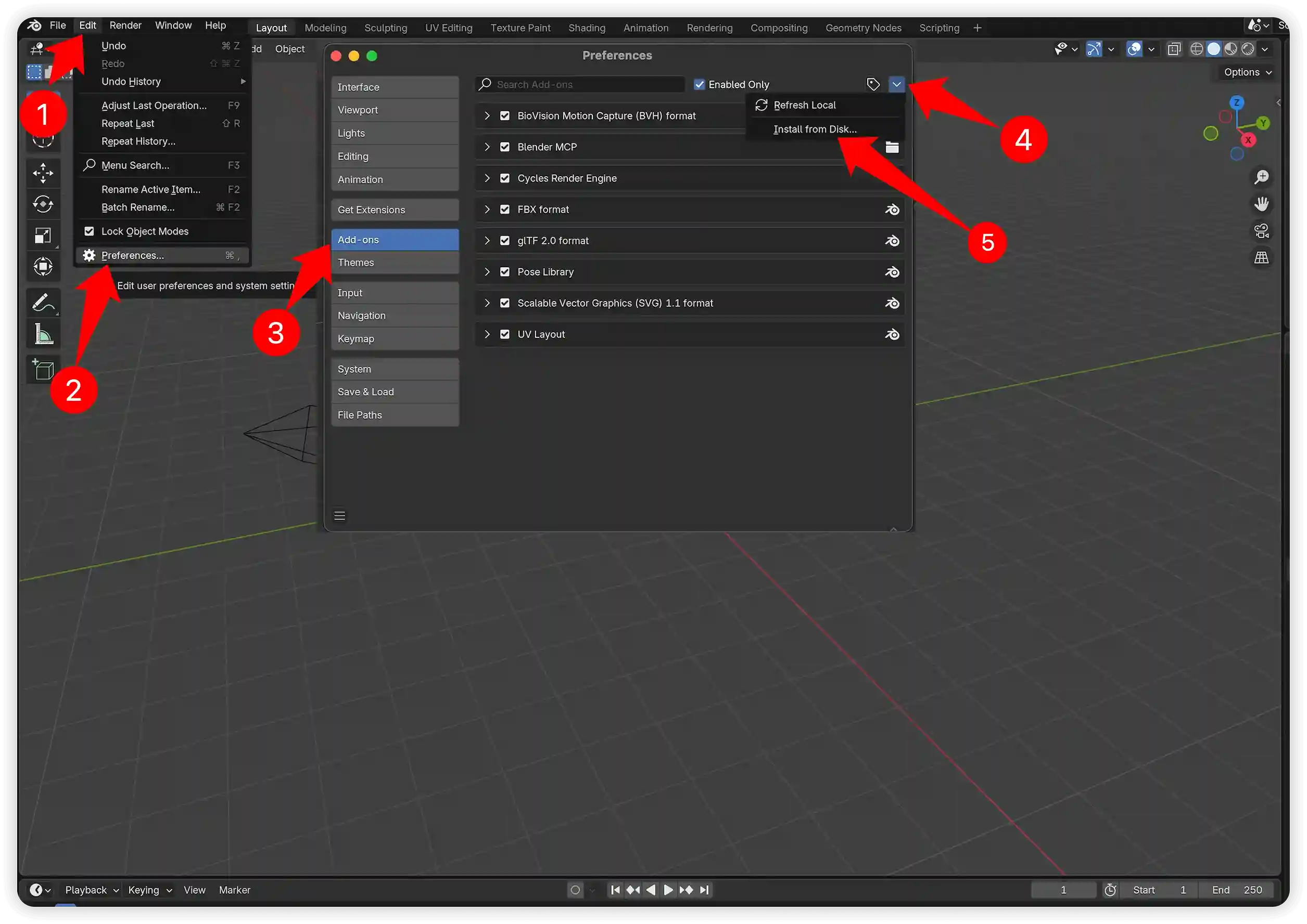 Blender plugin installation screenshot: Addon Preferences