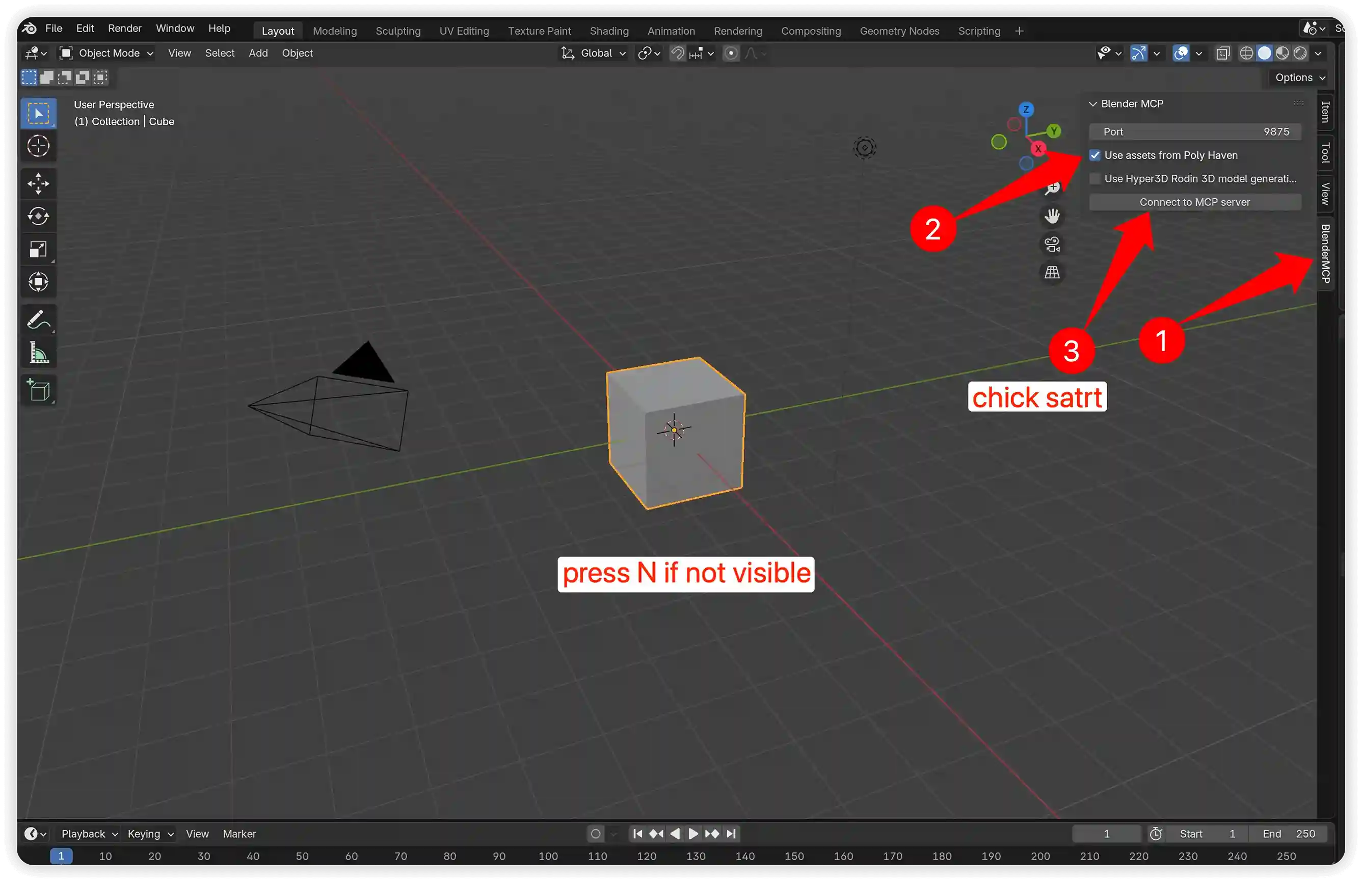 Blender MCP server start screenshot